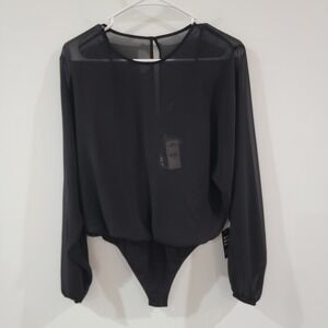 Express‎ Womens Bodysuit Xs Black Semi Sheer Career Office Capsule Minimalist
